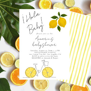 Simple Modern Yellow Lemon Stripes Baby Shower Invitation