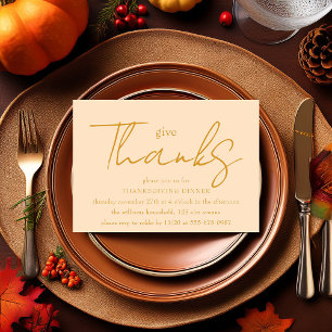 Simple Modern Yellow Script Give Thanks Invitation