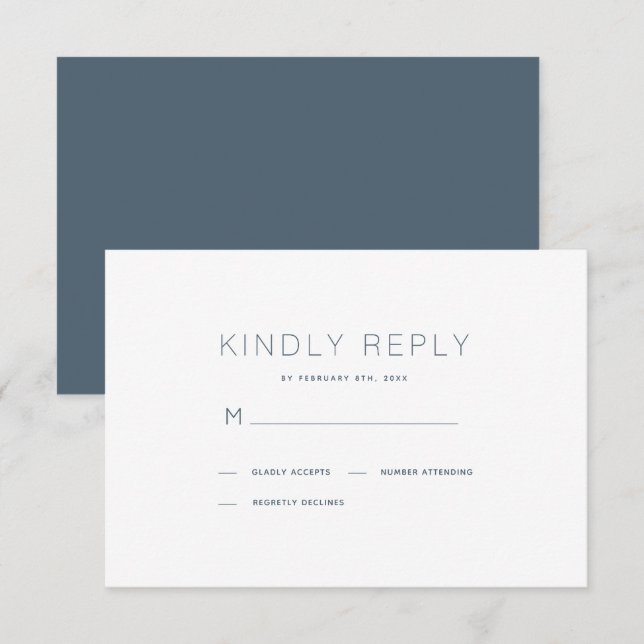 Simple moderne blanc & bleu marine mariage carte R (Devant / Derrière)