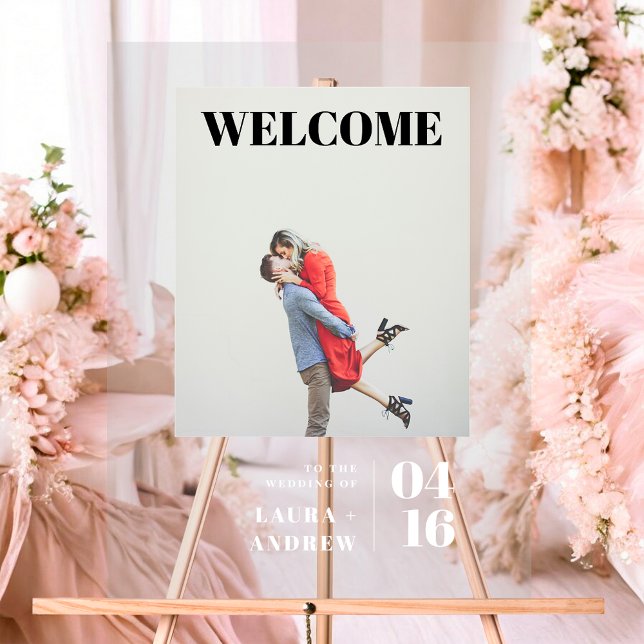Simple moderne bold script photo mariage accueil (Simple modern bold photo script wedding welcome acrylic sign)