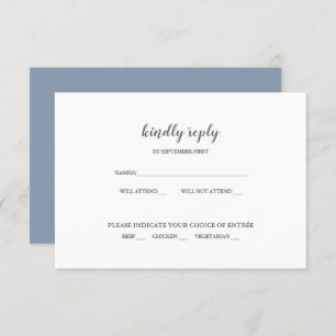Simple moderne Dusty Blue Wedding Invitation RSVP