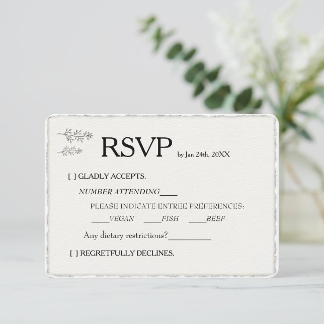 Simple moderne Faux Deckled Bord Mariage RSVP (Debout devant)