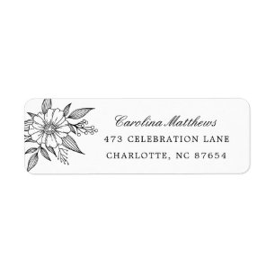 Simple Moderne Floral Mariage noir Adresse de reto