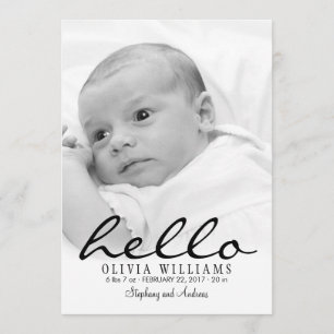 Simple moderne Hello Baby Birth Photo Faire-part