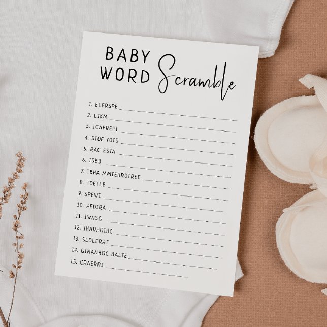 Simple moderne Neutral Baby Word Scramble Carte Je (Créateur téléchargé)