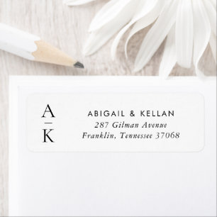 Simple moderne Noir Blanc Monogramme Mariage Adres