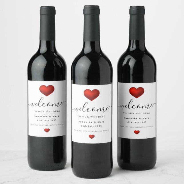 Simple moderne Red Heart Mariage Étiquette de vin (Bouteilles)