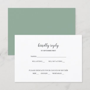 Simple moderne Sage Green Mariage RSVP Invitation