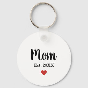 Simple Mom Est. Year Little Heart Custom  Keychain
