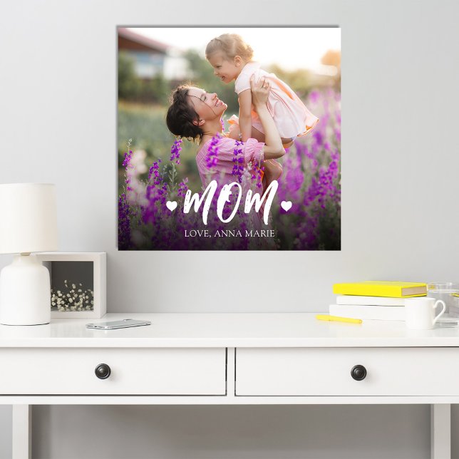 Simple Mom Heart Personalized  Photo Print (Personalized "Mom" custom photo poster. )