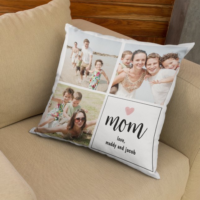 Simple Mom Photo Collage Heart Throw Pillow (Creator Uploaded)