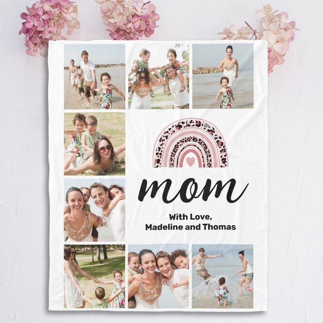 Simple Mom Photo Collage Rainbow Fleece Blanket (Creator Uploaded)