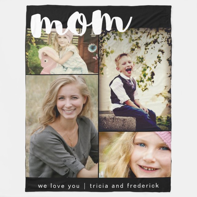 Simple Mom Script Photo Collage Fleece Blanket (Front)