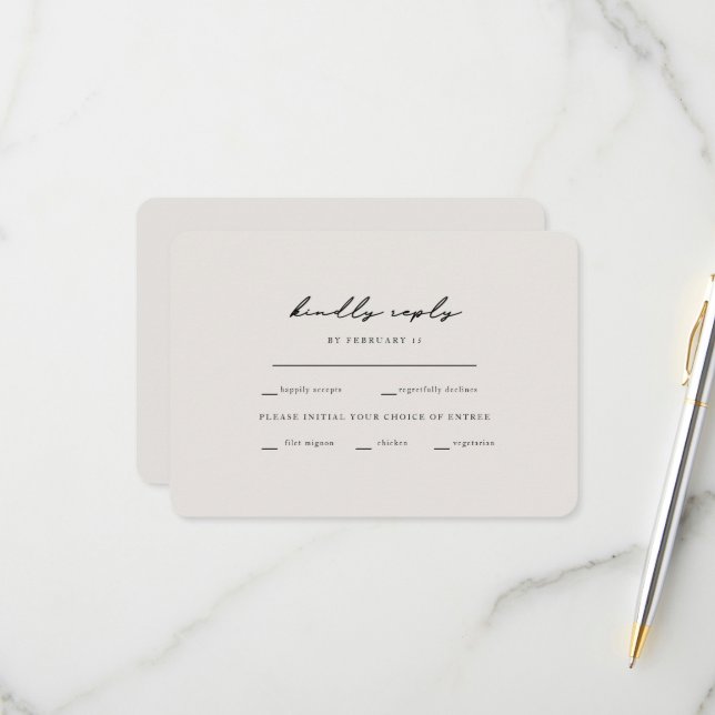Simple Moments Beige Dinner Options RSVP Rounded Card (Front/Back In Situ)