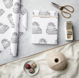 Simple Monochrome Winter Holiday Gifts Black White Wrapping Paper