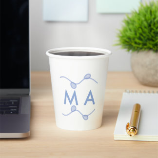 Simple monogram add your name letter blue leaf paper cups