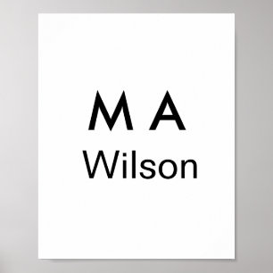 Simple monogram add your name letter man minimal poster