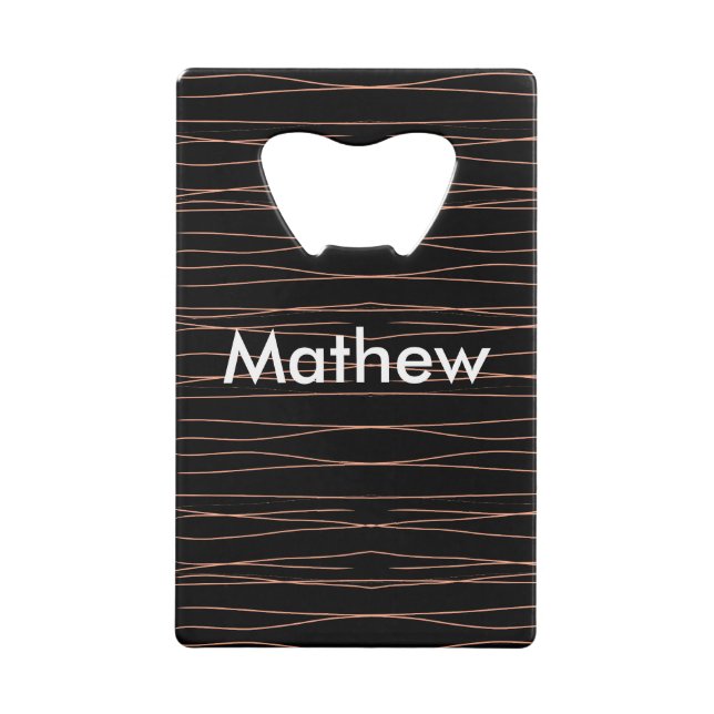 Simple monogram add your name letter man minimal t credit card bottle opener (Front)
