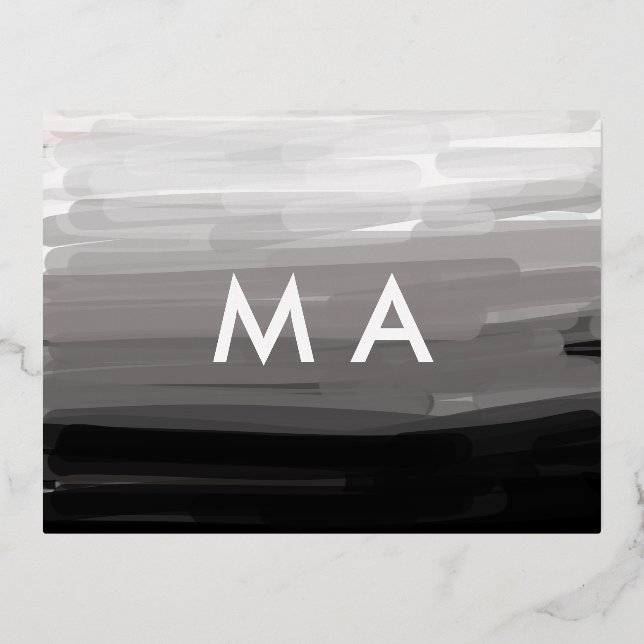 Simple monogram add your name letter man minimal t foil invitation postcard (Front)