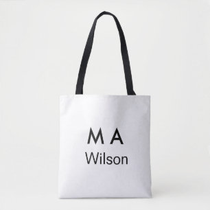 Simple monogram add your name letter man minimal tote bag