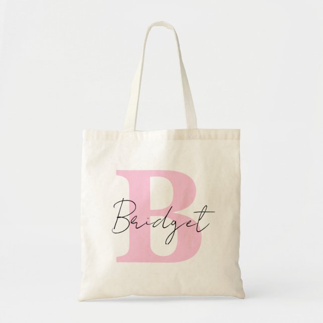 Simple Monogram and Name Modern Calligraphy  Tote Bag (Front)