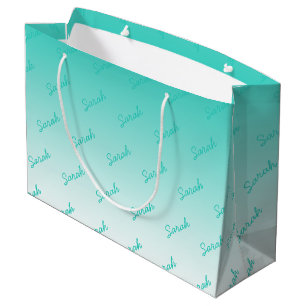 Simple Monogram   Aqua Ombre Large Large Gift Bag