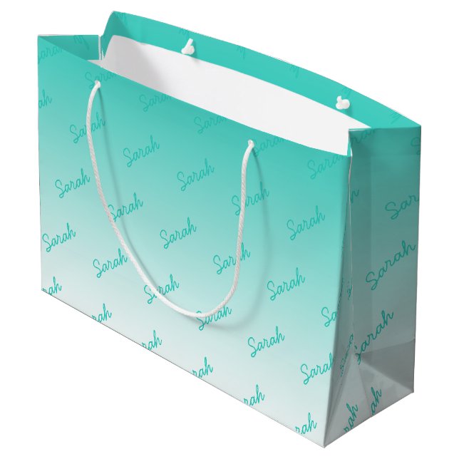 Simple Monogram | Aqua Ombre Large Large Gift Bag (Back Angled)