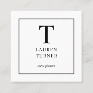 Simple Monogram Black and White Square Business Card