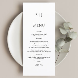 Simple Monogram Black and White Wedding Menu