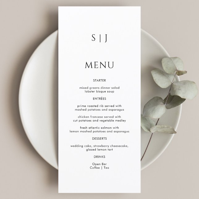 Simple Monogram Black and White Wedding Menu (Creator Uploaded)
