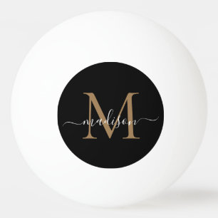 Simple Monogram Black Gold Elegant Girly Script Ping Pong Ball