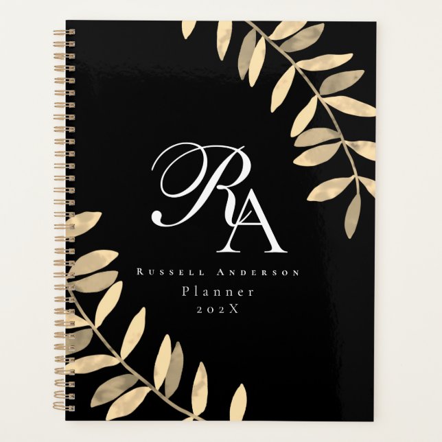 Simple Monogram Black Planner (Front)