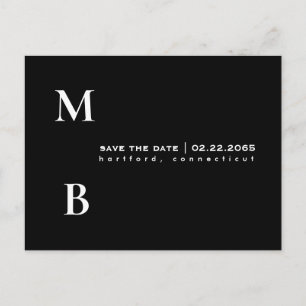 Simple Monogram Black Wedding Save the Date Postcard