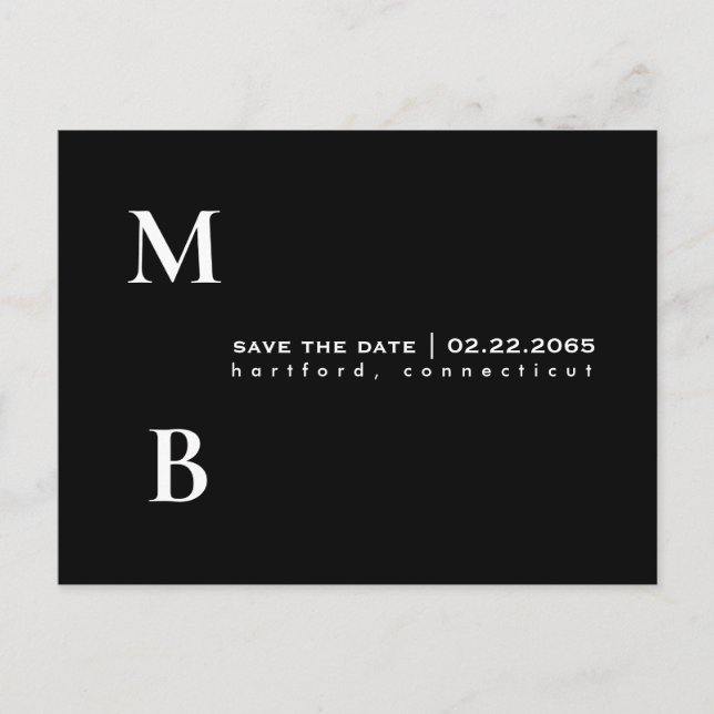 Simple Monogram Black Wedding Save the Date  Postcard (Front)