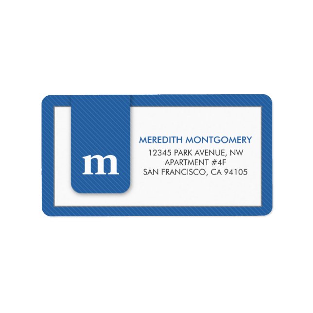 Simple Monogram Blue Designer Address Label (Front)
