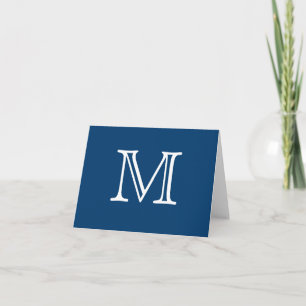 Simple Monogram Blue White Blank Inside Note Card
