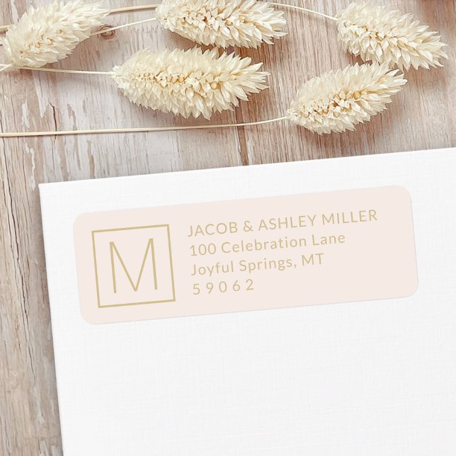 Simple Monogram Blush Pink & Gold Return Address (Creator Uploaded)