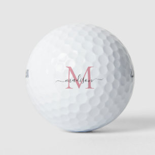 Simple Monogram Blush Pink Grey Girly Script Golf Balls