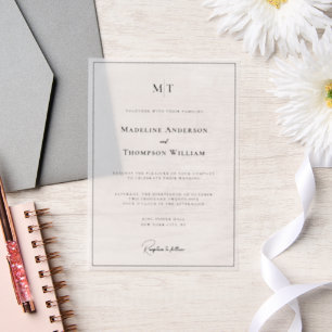 Simple Monogram Border Photo Wedding Vellum Invitations