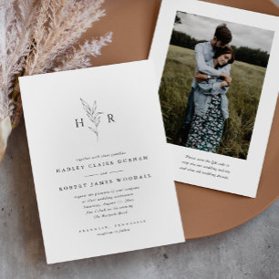 Simple Monogram Botanical QR Code Photo Wedding Invitation