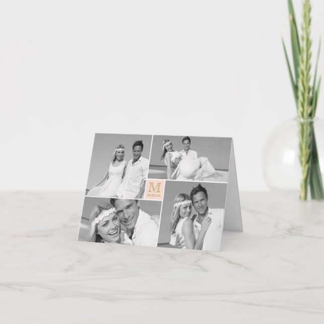 Simple Monogram Box 4 Multi Photo Modern Wedding Thank You Card (Front)
