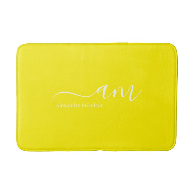 Simple Monogram bright yellow Minimalist Stylish Bath Mat (Front)