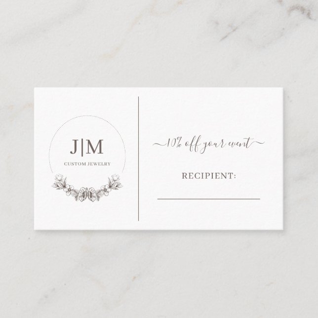 Simple Monogram custom Jewellery Discount Card (Front)
