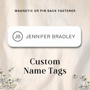 Simple Monogram Custom Name Black and White Name Tag