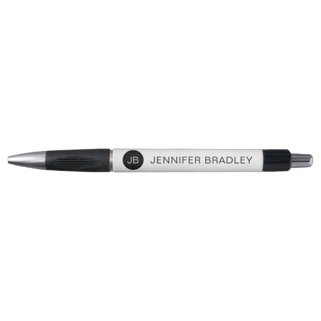 Simple Monogram Custom Name Black and White Pen (Front)