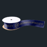 Simple Monogram Custom Name Blue Gold Satin Ribbon<br><div class="desc">Add a polished, personal finishing touch with this simple monogram custom name ribbon. Featuring a clean circular monogram and elegant gold-look lettering on a rich blue background, this design brings a timeless style to gift wrapping, wedding details, party favors, boutique packaging, and special event accents. Classic, minimal, and easy to...</div>
