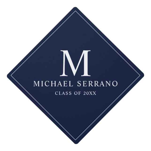 Simple Monogram Dark Navy Blue Graduation Cap Topper (Front)