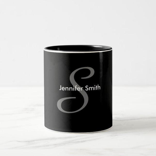 Simple Monogram Design Two-Tone Coffee Mug (Center)