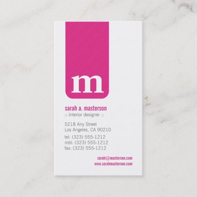 Simple Monogram Designer Business Card (fuschia) (Front)