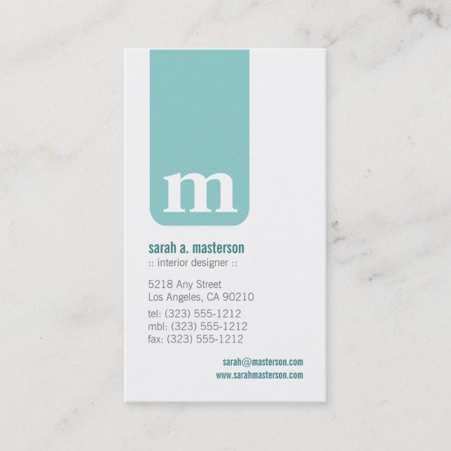 Simple Monogram Designer Business Card (mint) (Front)